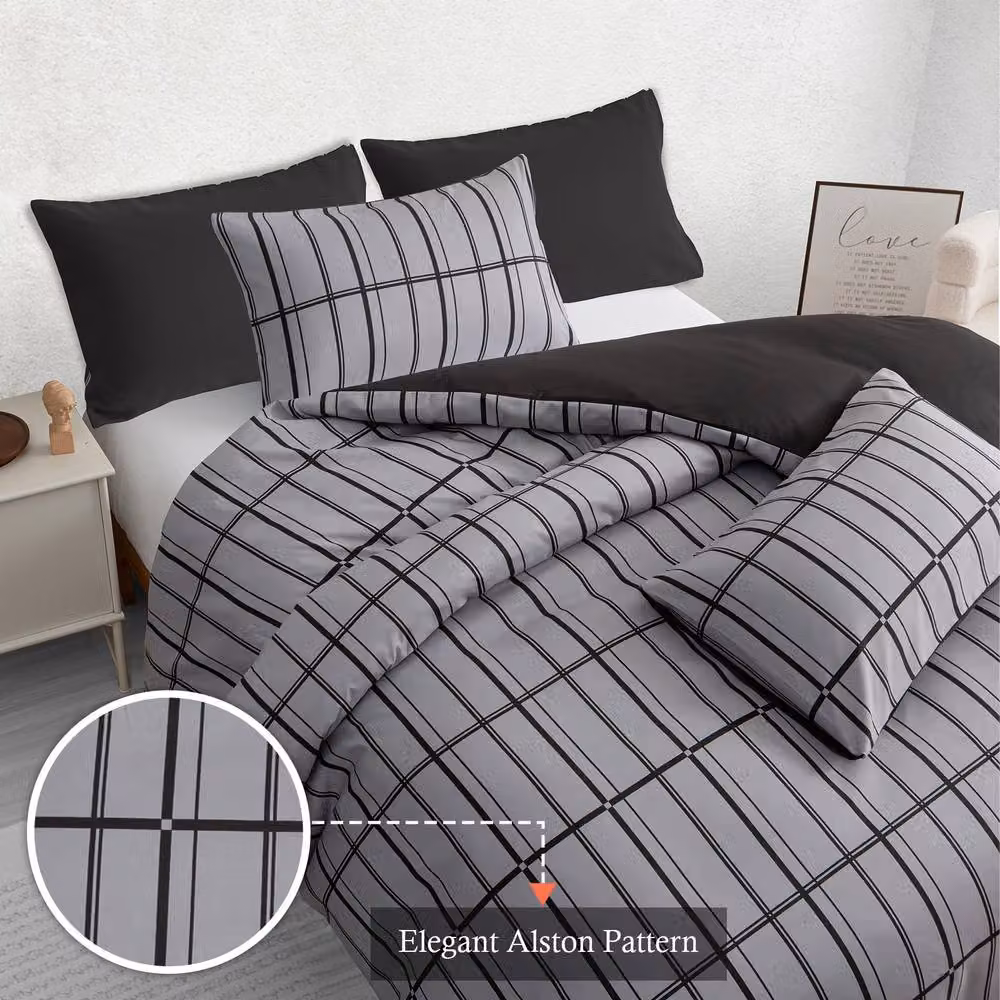 Grace Premium Microfibre Brushed Duvet Cover Set in Grey, W: 180 cm x D: 200 cm – 5