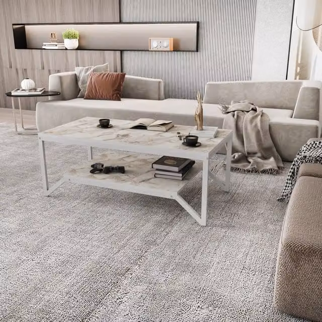 Decorotika Flora Modern White Marble Coffee Table