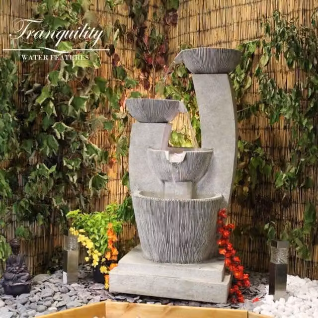 Tranquility Medium Venetian Cascade Contemporary Freestanding Stone Water Feature in Grey