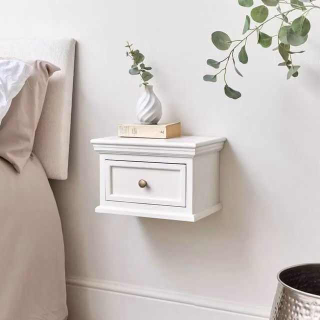 Melody Maison White Wall Mounted Lacquered Wood Bedside Table