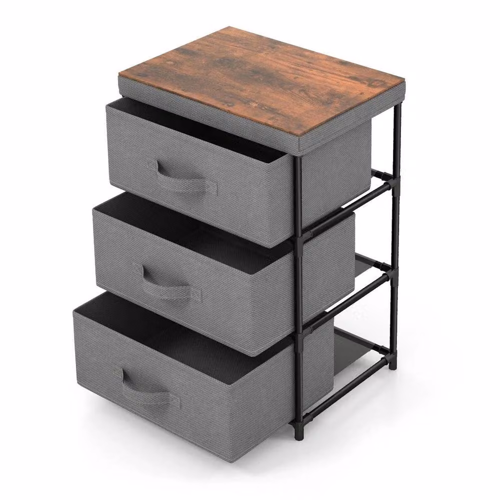 VOGREX 3-Tier Fabric Storage Chest of Drawers Nightstand in Grey – 4