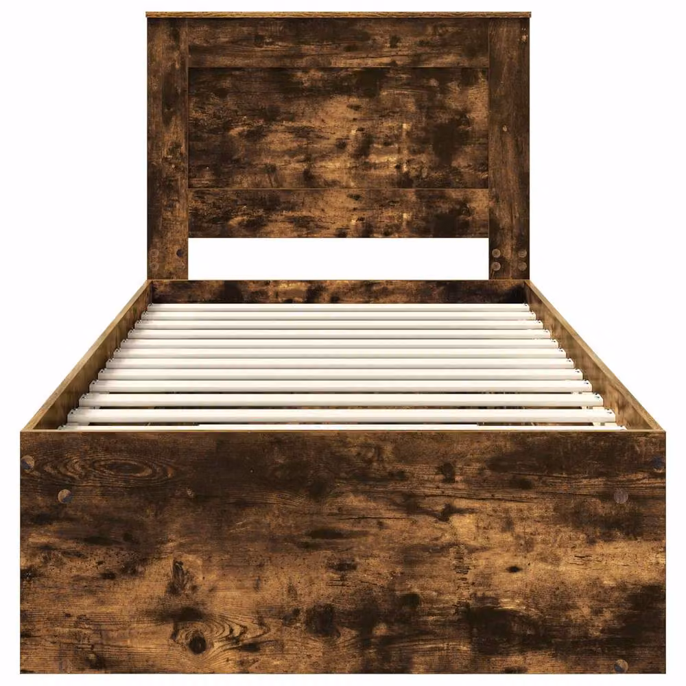 Berkfield Home Smoked Oak Bed Frame with Headboard in Brown, Solid Pine and Engineered Wood, W/D/H: 90 x 190 cm – 4