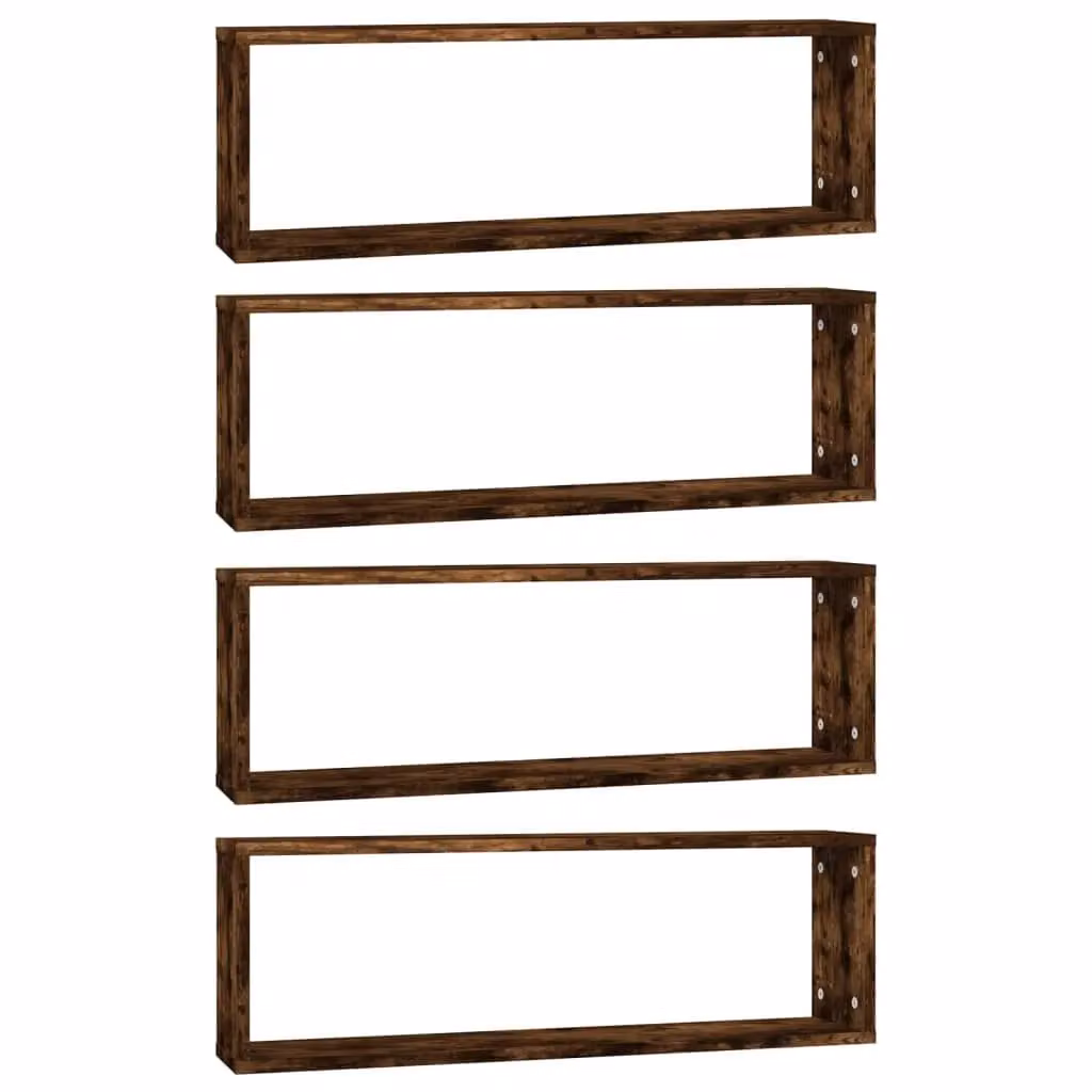 Berkfield Home Wall Cube Shelves, 4 Piece Smoked Oak Set in Brown, W/D/H: 80 x 15 x 26.5 cm – 2