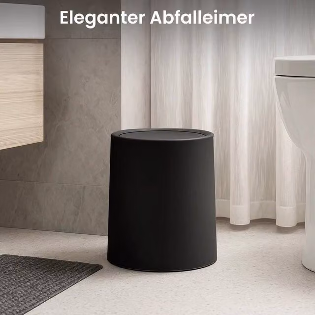 SPETLEK Black Swing Lid Cosmetic Bin for Bathroom and Guest Toilet, 8L