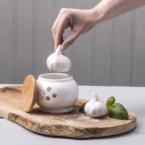 WM Bartleet & Sons 1750 Traditional Porcelain Garlic Storage Pot with Wooden Lid, White – 2