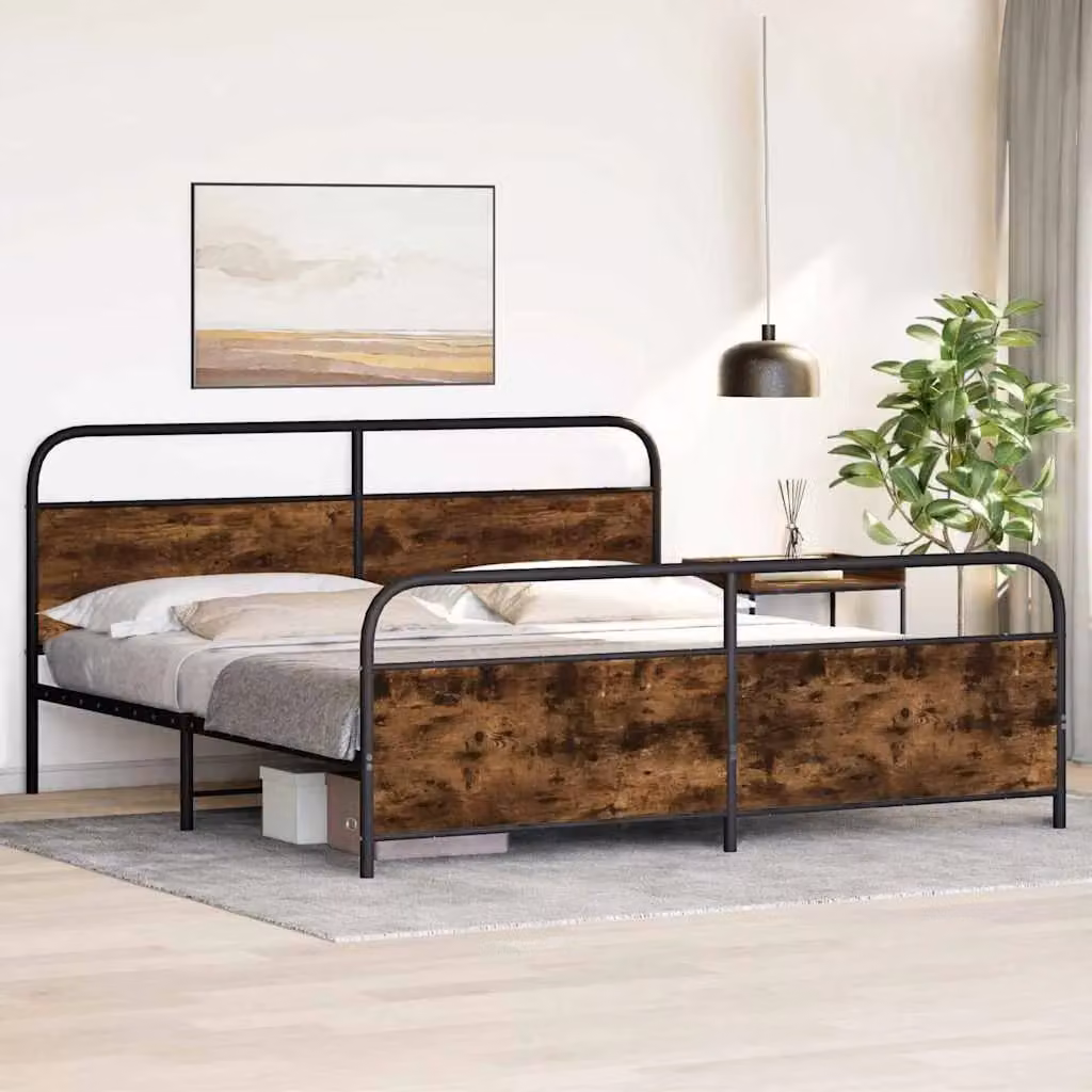 Berkfield Home Metal Bed Frame in Smoked Oak Brown, W/D/H: 180 x 200 cm – 3
