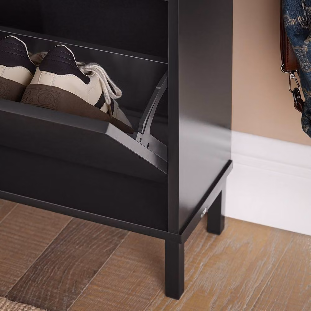 SoBuy Modern Slim Shoe Storage Cabinet with Tilting Compartments in Black or Grey, W: 100 cm, H: 91 cm, D: 19 cm – 10