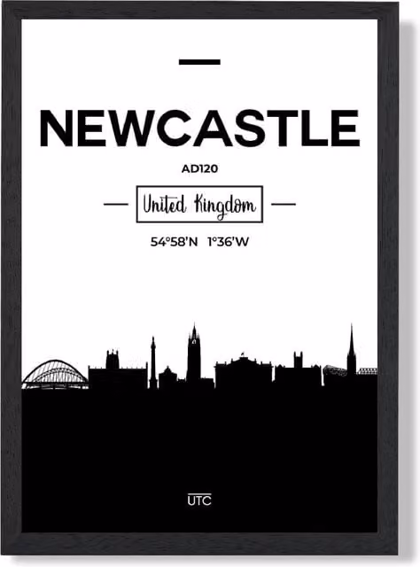 ARTZE Newcastle Black and White City Skyline Framed Print in Black – 1