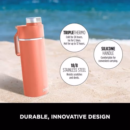 Ninja Thirsti Red Water Bottle and Flask with Leak-Proof Lid, 700 ml – 3