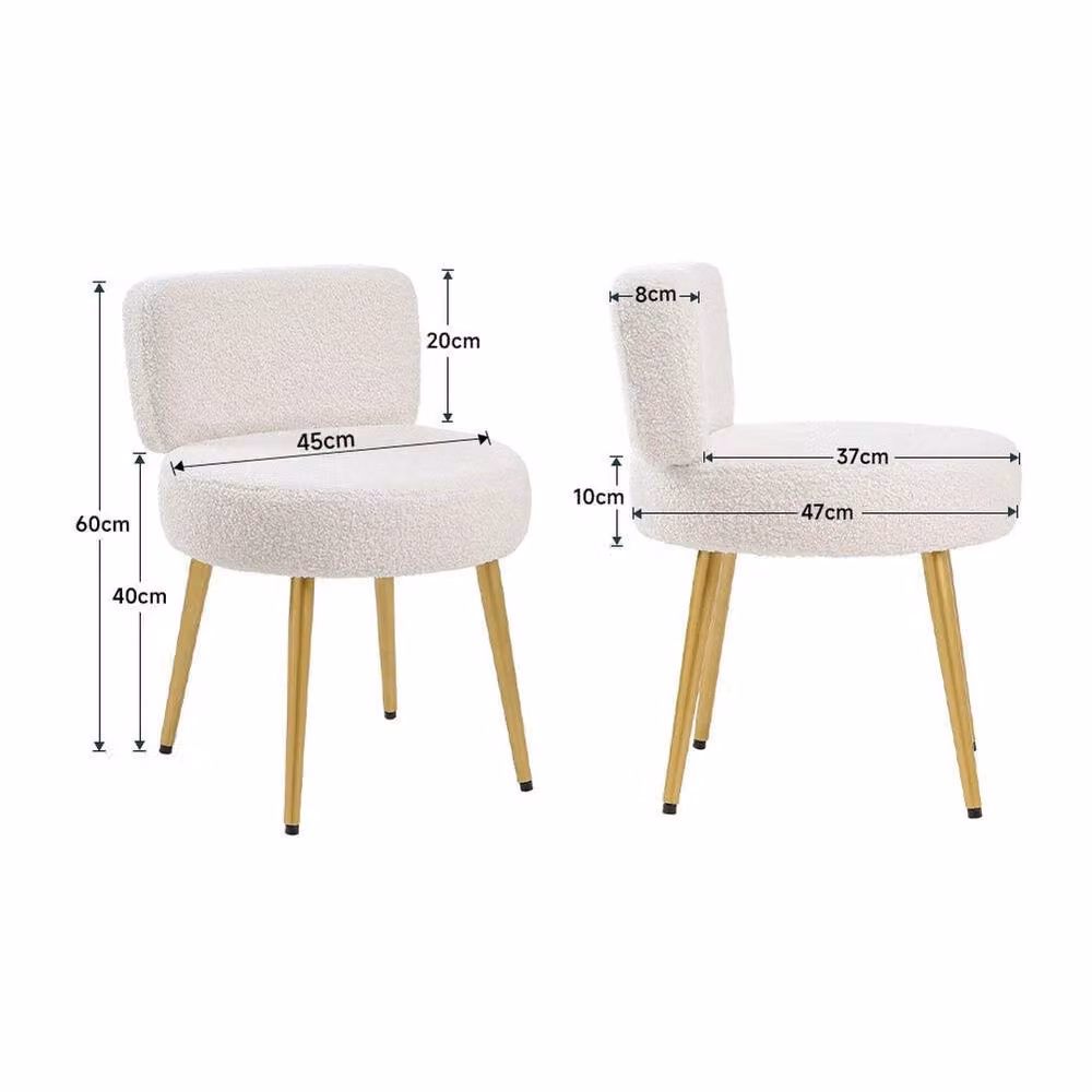 FORGEVIO Teddy Bouclé Upholstered Dressing Table Stool in Cream/Beige – 2