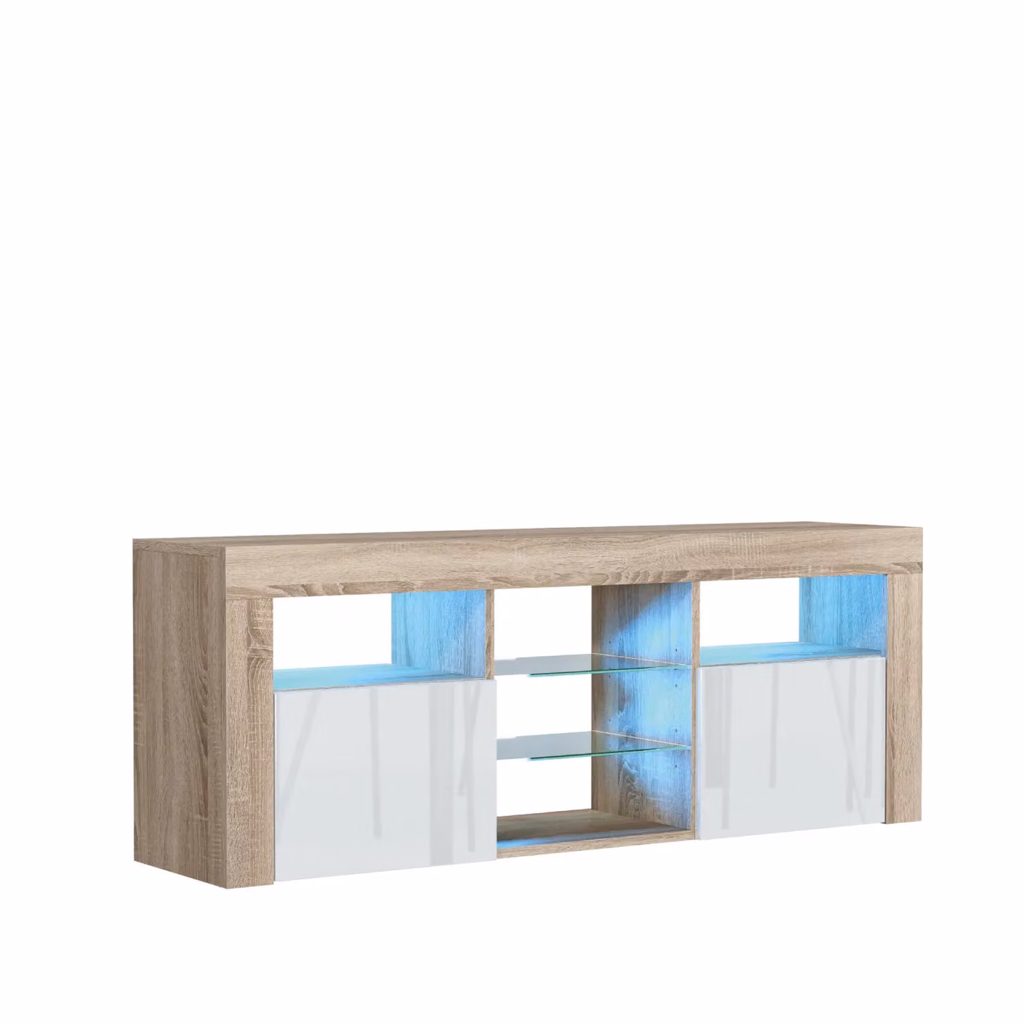 Creative Furniture Pulse TV Unit in Light Oak with White Gloss Doors and LED Lights, W: 145 cm, H: 53 cm, D: 35 cm – 2