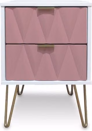 Welcome Diamond Kobe 2 Drawer Small Bedside Table in Pink, White and Gold