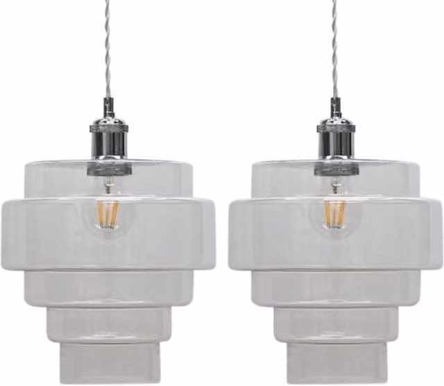 First Choice Lighting Benson Set of 2 Modern 5 Tier Easy Fit Pendant Lightshades in Transparent Glass