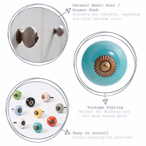Nicola Spring Polished Turquoise Ceramic Cabinet Knobs, Pack of 6 – 2