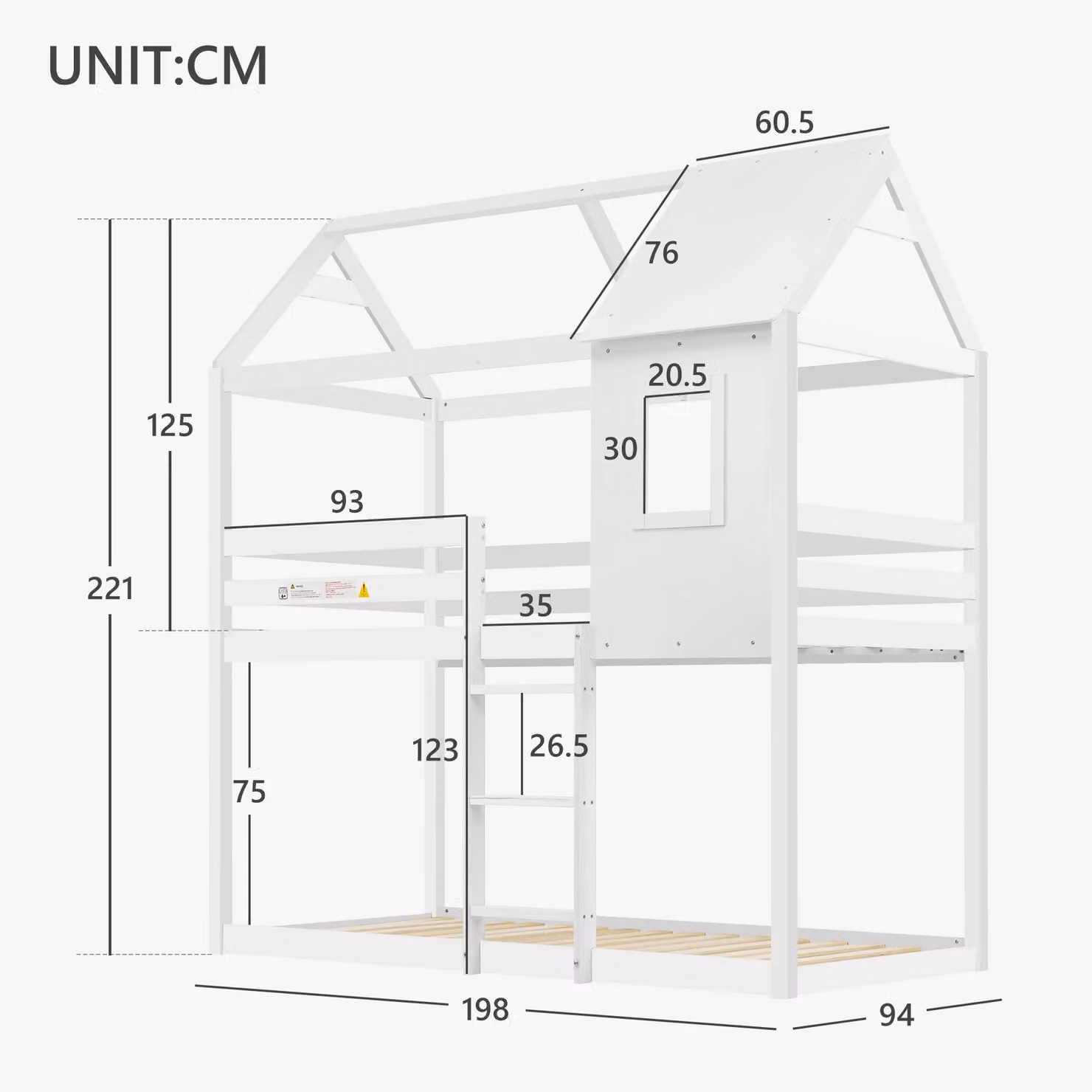 Matteo Childrens Cabin Bunk Bed, Twin Sleeper in White Lacquered Solid Pine Wood, W/D/H: 90 x 190 x 160 cm – 3