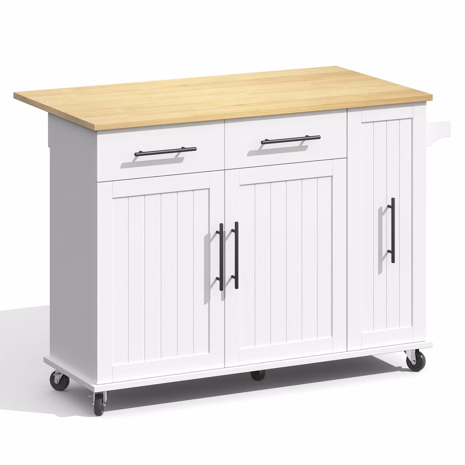 Aosom UK Modern Kitchen Trolley with Drop Leaf and Pull-Out Organiser in White and Natural, W: 120 cm, D: 40 cm, H: 90 cm – 2