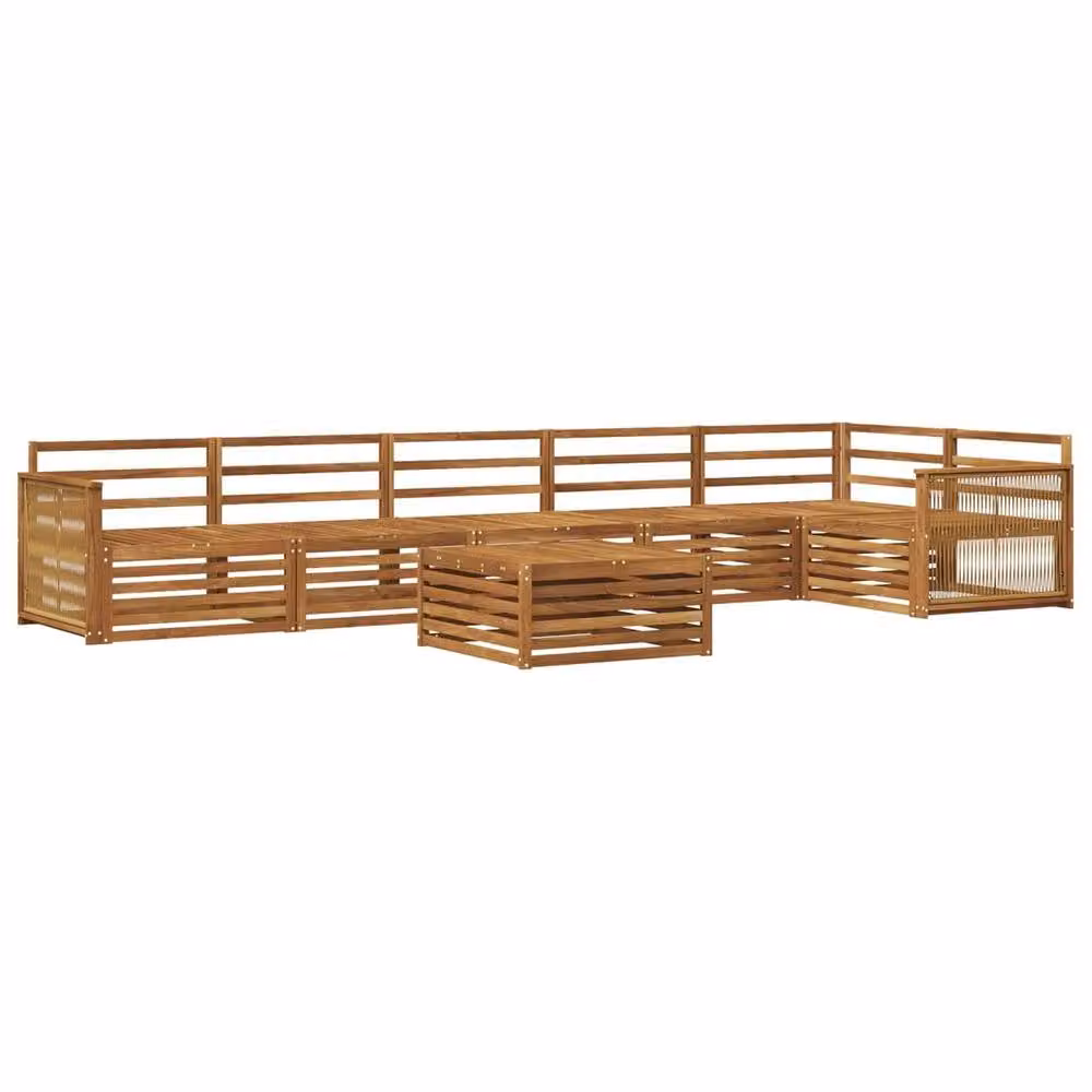 Berkfield Home 7 Piece Outdoor Sofa Set in Brown Solid Acacia Wood with Cushions and Ottoman – 2