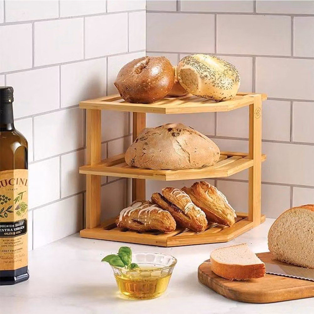 FORGEVIO 3 Tier Bamboo Corner Shelf in Natural Brown – 3