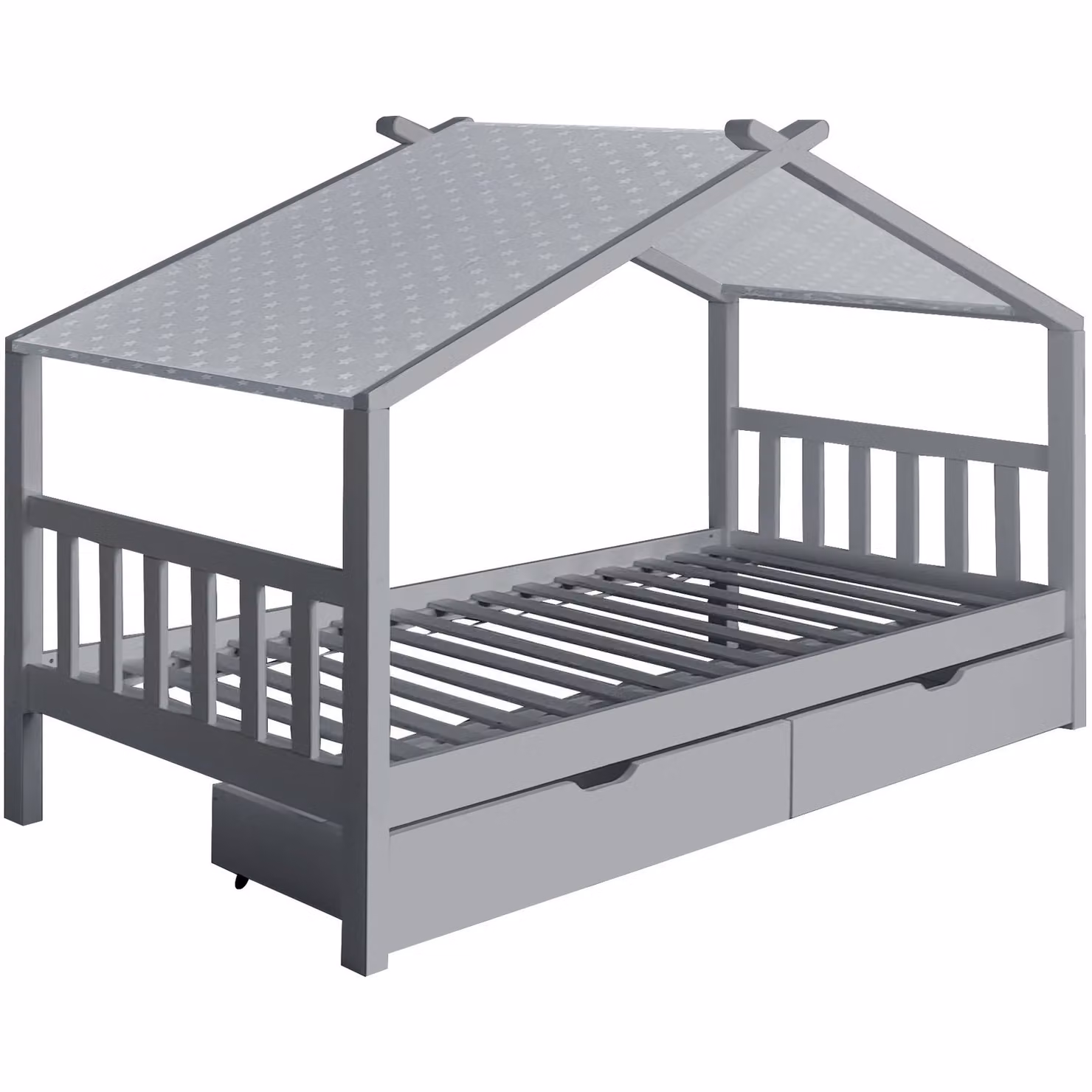 Comfy Living Childrens Solid Wood House Storage Bed with Drawers, Grey – 2