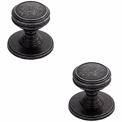 Loops 2-Pack Ringed Tiered Cupboard Door Knobs in Matt Pewter, 25mm Diameter – 1