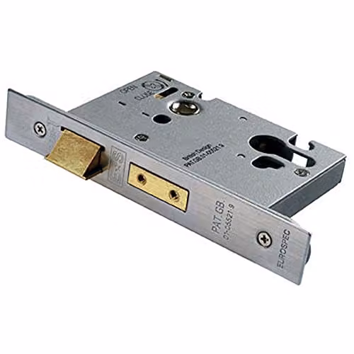 Loops Euro Profile Architectural Sashlock Door Latch in Silver Satin Stainless Steel, 64mm