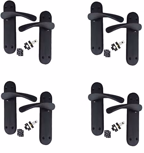 Golden Grace Astrid Backplate Door Handle Set with Hinges in Matt Black, 182mm x 45mm