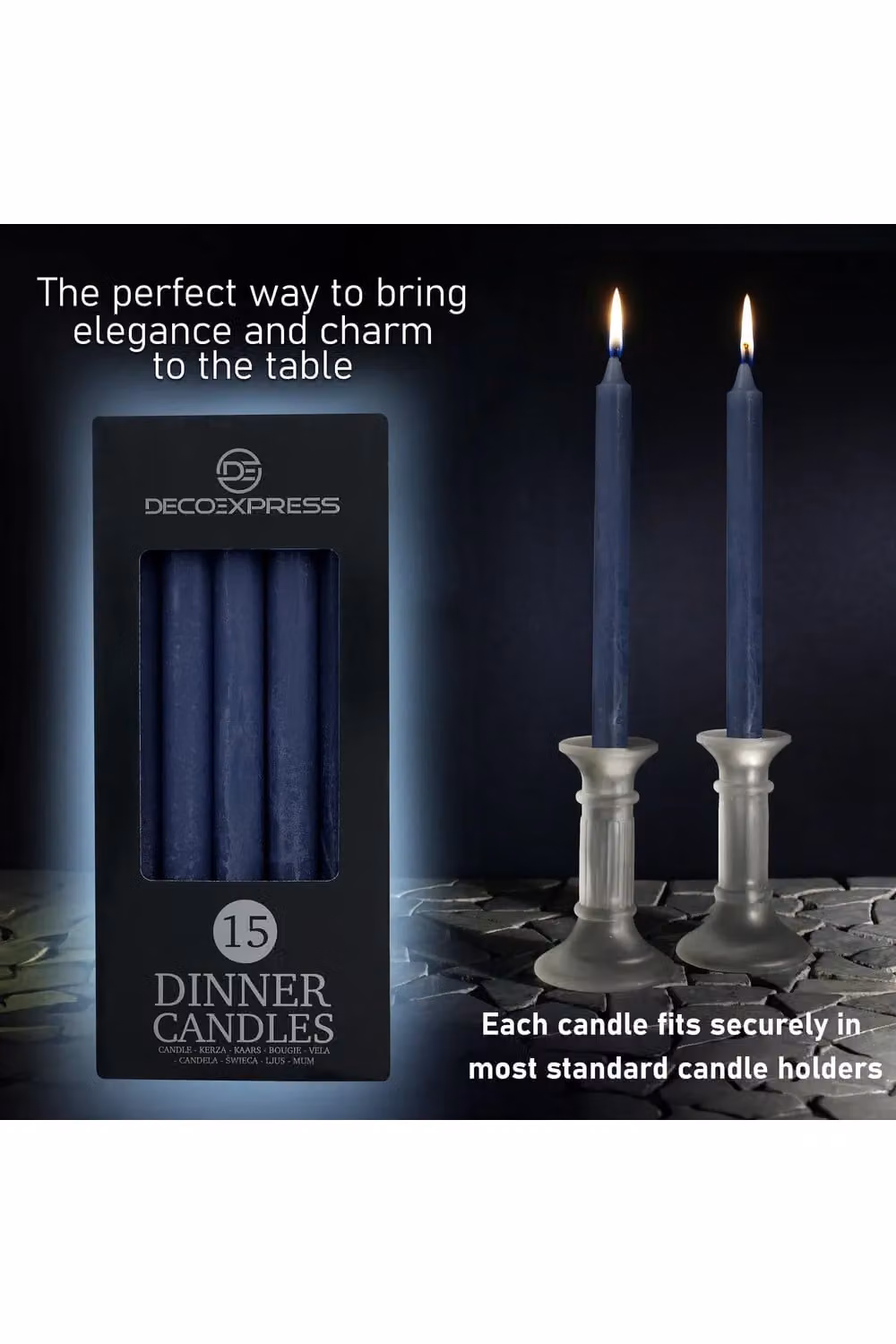 Deco Express Set of 15 Blue Rustic Tapered Wax Candles – 8