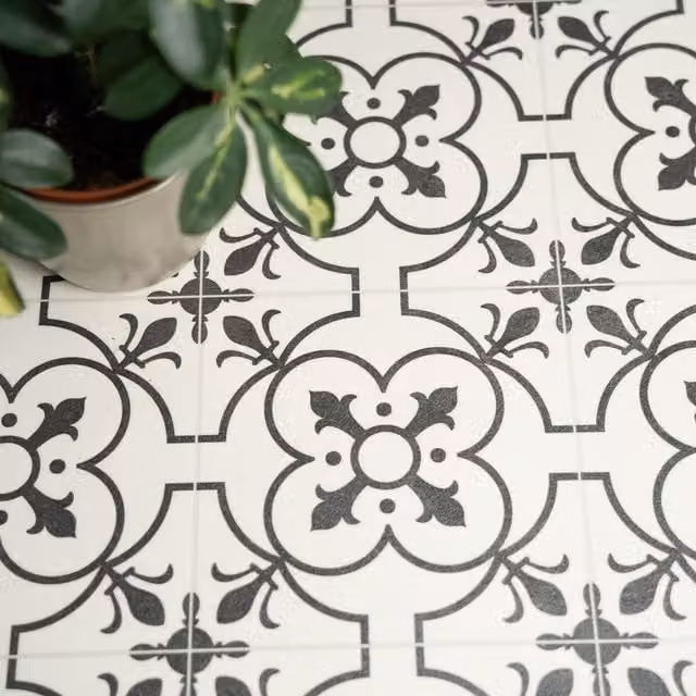 Vinyl Flooring UK Designer Effect Textile Backed Vinyl Flooring Sheet in Cream and Grey, W: 100 cm, L: 400 cm