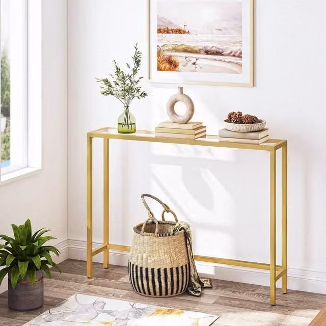 FORGEVIO Gold Console Table and Hallway Sofa Table, W/D/H: 100 x 22 x 80 cm – 1