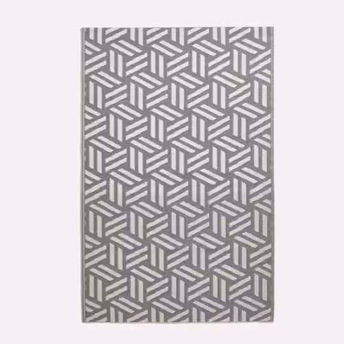 Homescapes Luna Luxury Outdoor Rug, White and Grey Geometric Reversible Woven Polypropylene Mat, W/D/H: 120 x 180 x 1 cm – 1