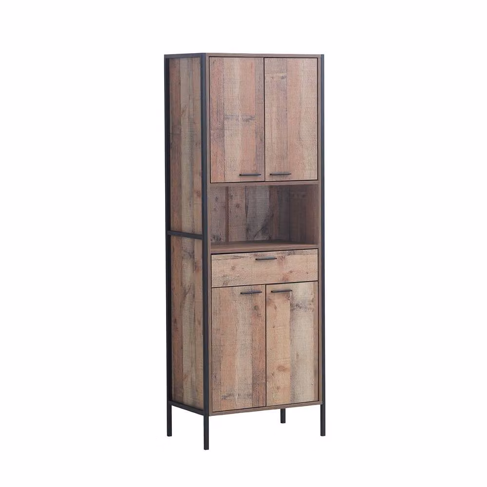Timber Art Design Stretton Industrial Oak Tall Kitchen Pantry Sideboard Cabinet, Brown, H: 180 cm, W: 64 cm, D: 40 cm – 2