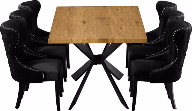 Life Interiors Mayfair Duke LUX Modern Rectangular Dining Set with Table and 6 Black Chairs