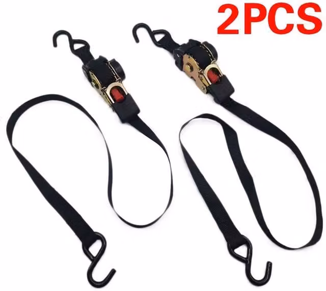 FLAVORA 2x Auto Retract Ratchet Tie Down Straps, 600kg, Black