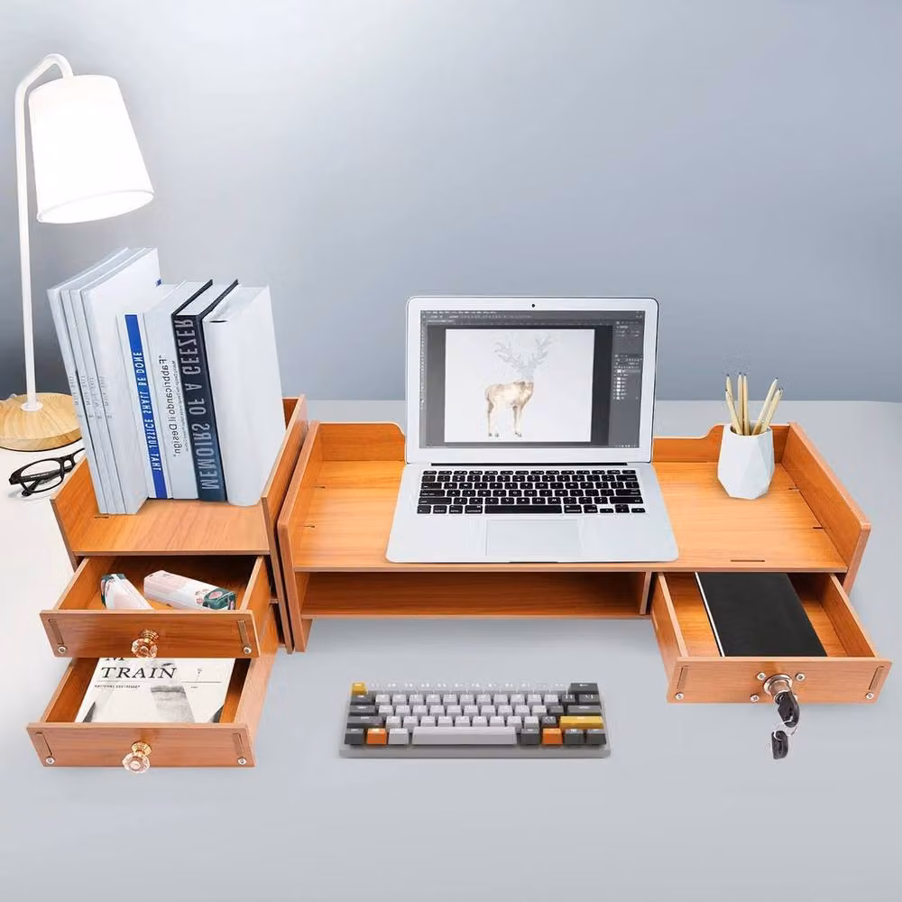 Havendro Brown Wood Office Desk Drawer and Desktop File Storage Tray – 3