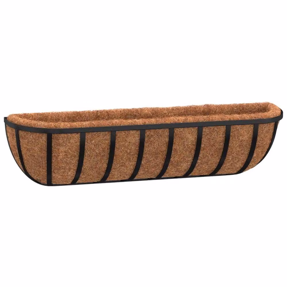 Berkfield Home Steel Wall Trough Planters with Coco Liners, Black, 2 Pack, W/D/H: 76 x 21 x 16 cm – 3