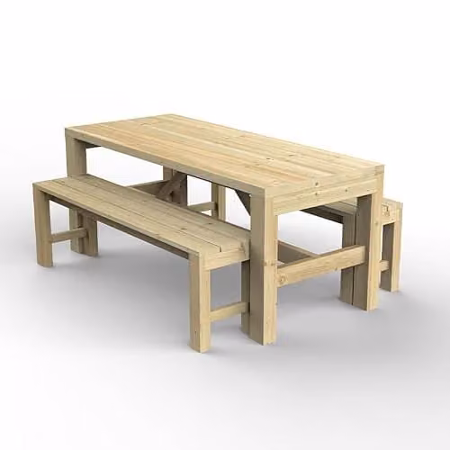 Forest Garden Modern Treated Hardwood Garden Dining Table and Benches Set, Brown, W: 180 cm, D: 76 cm, H: 89 cm – 2