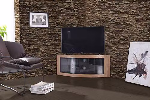 Centurion Supports PANGEA Oak Beam-Thru Curved Tru-Corner TV Cabinet for 32-55 inch Screens, W/D/H: 118 x 45 x 45 cm – 1