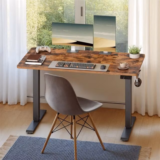 VASAGLE Electric Height Adjustable Standing Desk in Rustic Brown and Black, W/D/H: 120 x 60 x 70 cm