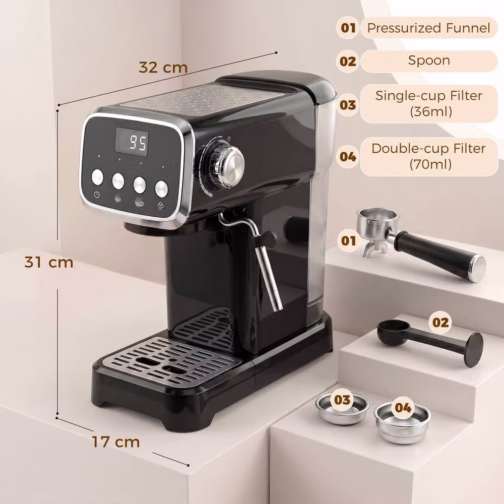HOMCOM Espresso Machine with 20-Bar Pressure in Black – 3