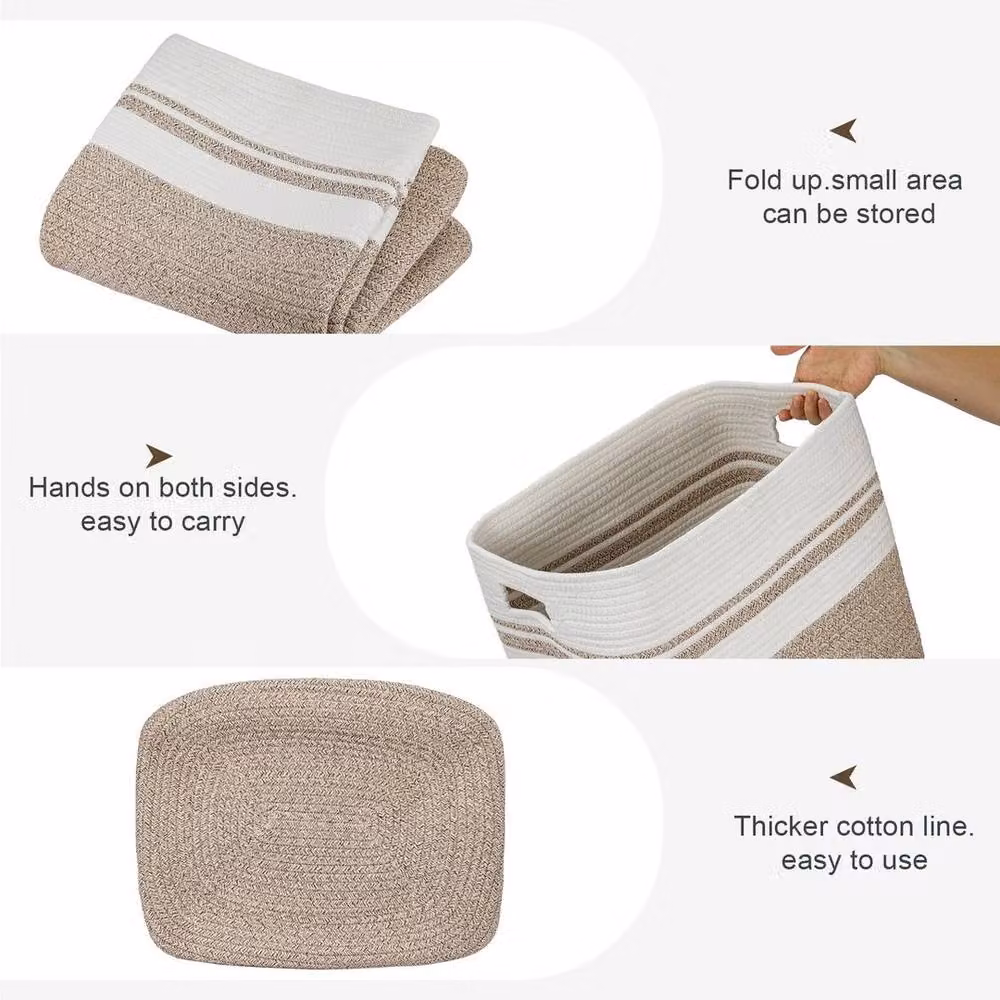 EONLION Large Foldable Cotton Laundry Hamper with Handles, Beige – 2