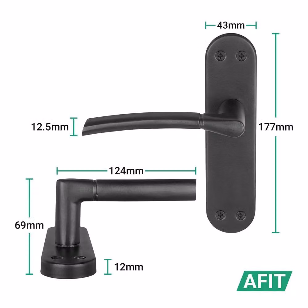 AFIT Matt Black Door Handles and Latch Hinges Set, 4 Pairs, 150 x 150 mm – 2