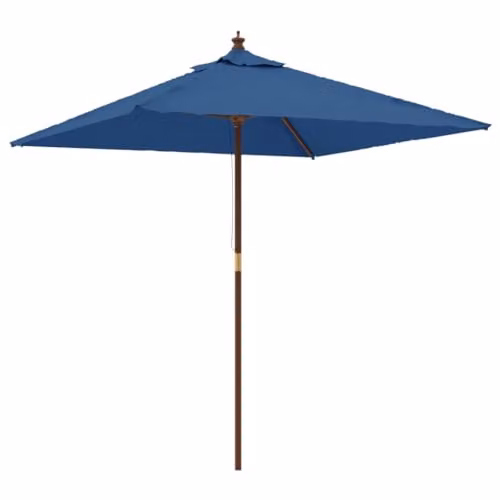 vidaXL Garden Parasol with Wooden Pole and Polyester Canopy in Blue, W/D/H: 198 x 198 x 231 cm – 1