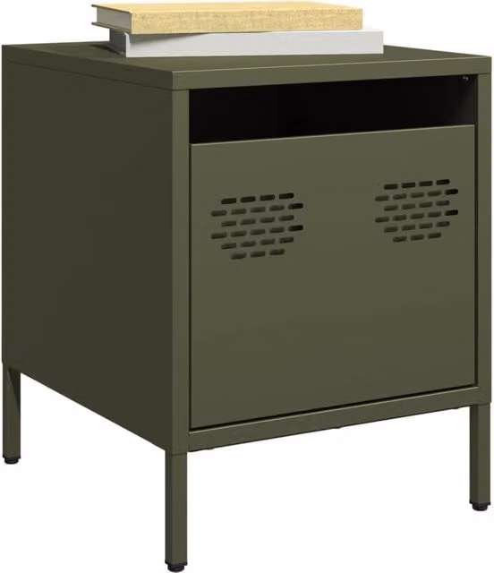 Berkfield Home Set of 2 Metal Bedside Cabinets in Olive Green, W: 35 cm, D: 39 cm, H: 43.5 cm – 1