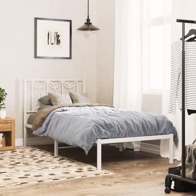 Berkfield Home Metal Bed Frame with Headboard in White, W/D/H: 90 x 200 cm – 1