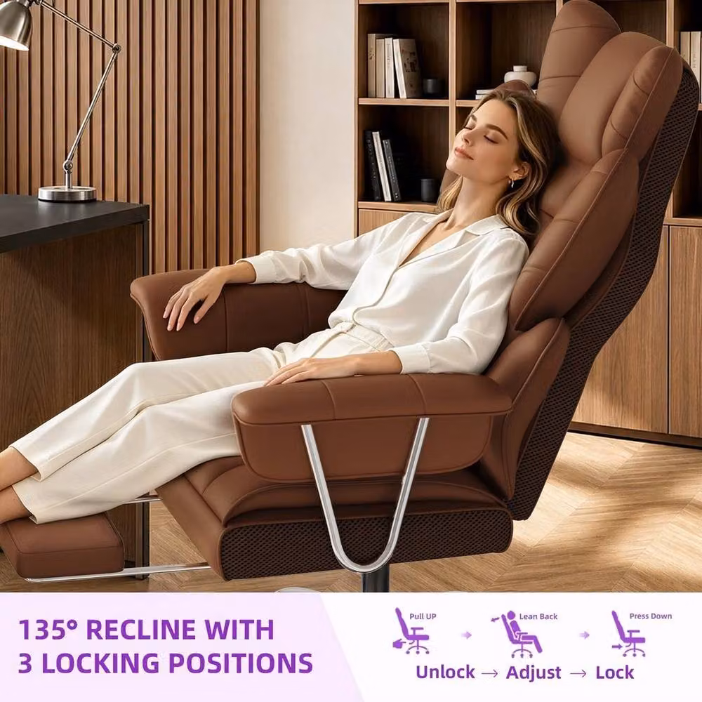 FORGEVIO Executive Office Chair in Brown PU Leather with Headrest and Armrests – 2