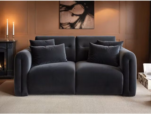 SolaceCo Mabel 2 Seater Grey Velvet Modern Sofa with Scatter Cushions