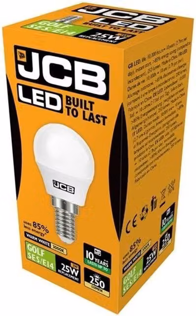 JCB Golf LED Light Bulb, 3W, 250lm, E14, 2700K Warm White, Opal White – 1