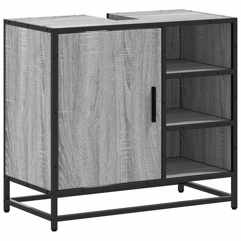 Berkfield Home Elegant Grey Sonoma Bathroom Sink Cabinet with Hinged Doors and Open Shelf, W/D/H: 65 x 33 x 60 cm – 3