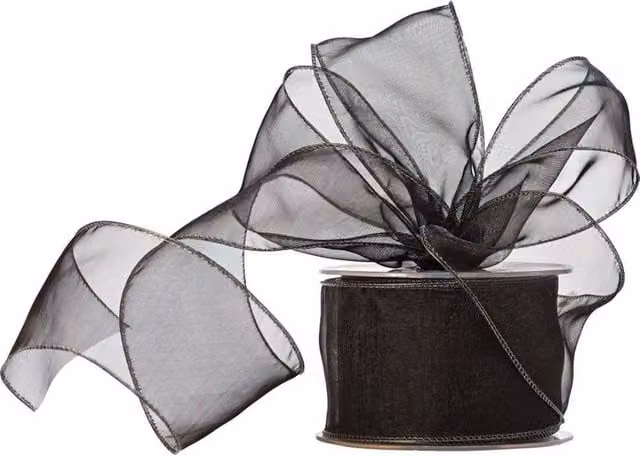 KDMD Black Wired Organza Ribbon, 60mm, 2 Pack