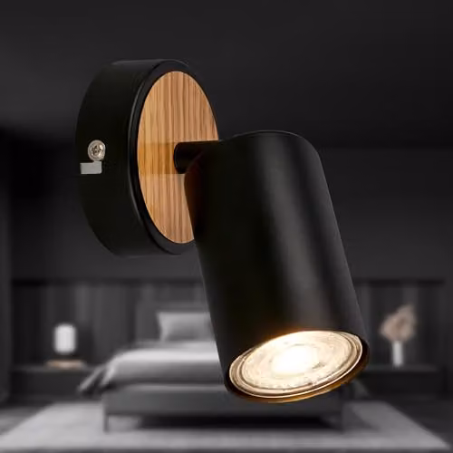 Briloner Adjustable Black Metal and Wood LED Wall Spotlight with GU10 Socket, W/D/H: 8 x 15.5 x 8 cm – 6